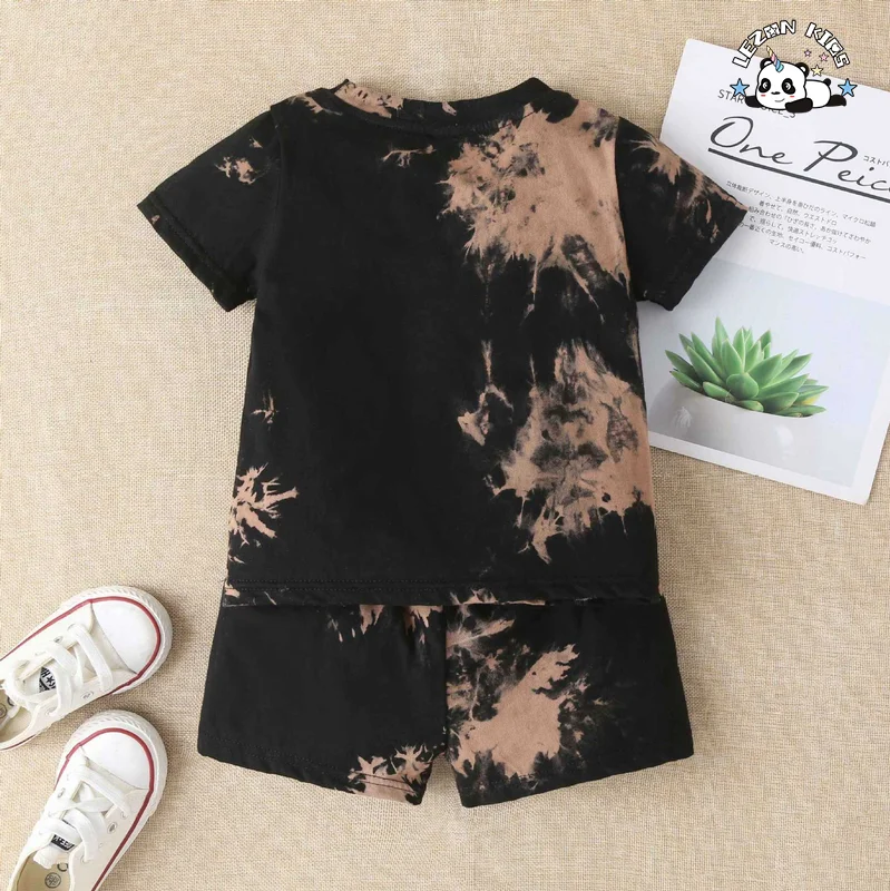 LEZONKIDS - Customized Kids boy set Summer Tie-Dye Casual Cotton Clothing Toddlers Featuring Print Solid Logo Design T-Shirt Suit
